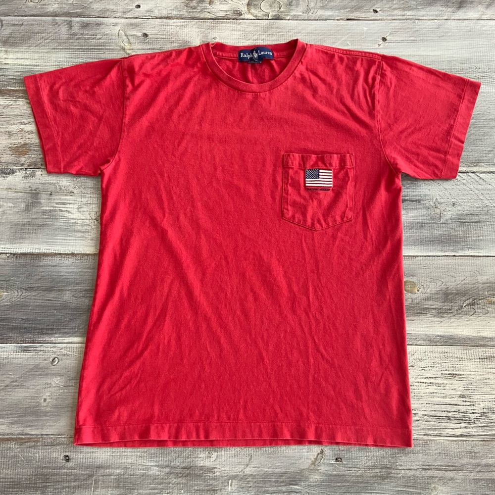 Vintage Ralph Lauren Single Stitch Pocket Tee - USA Flag - Size S